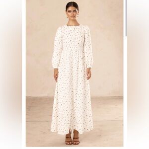 Veiled Collection Halima Floral Long Sleeve Maxi Dress White Yellow Green XXL 2X